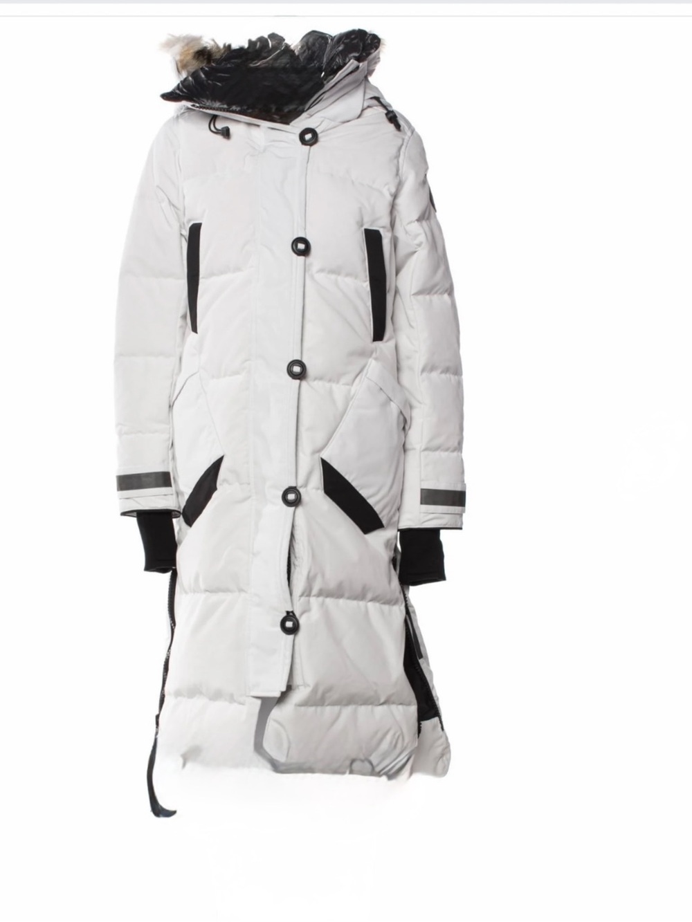 Canada Goose White Long Puffer Coat with Black Trim